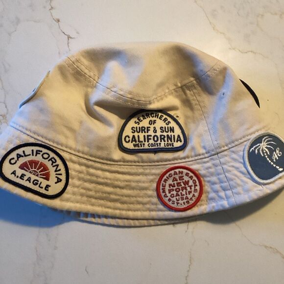American Eagle Bucket Hat Sz S/M California Patches Beach - Picture 5 of 5
